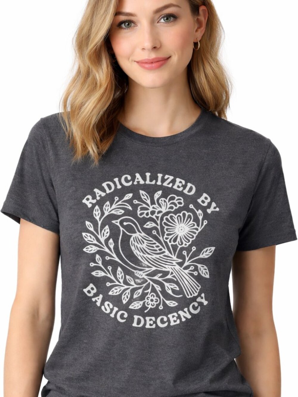 Radicalized by Basic Decency T-Shirt Gray Size Large NWOT